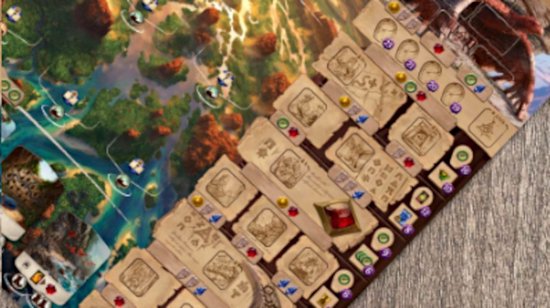 Gedetailleerd bordspel met speelkaarten en speelbord met thema jungle.