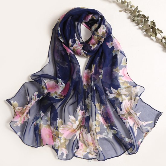 Foulard d'été fin - Tour de cou - Festif - Châle - Floral Blauw (160x50 cm)