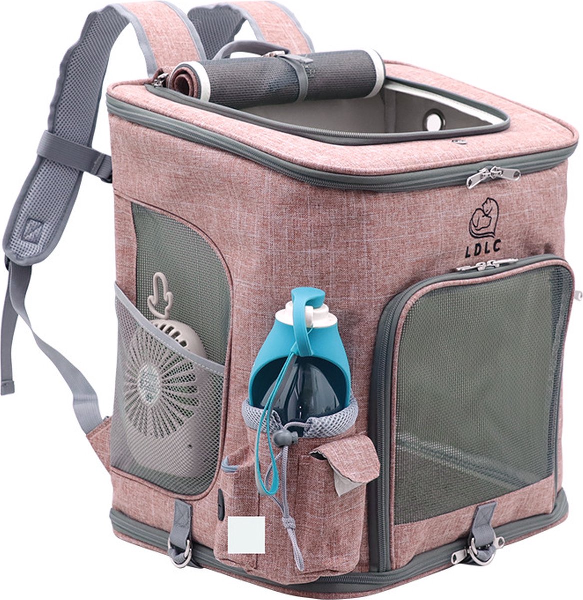Draagtas En Rugzak (L) Voor Dieren – Katten En Honden – Roze/Grijs- Huisdier – Large – Transportbox – Pet Carrier – Rugtas – Reis Tas