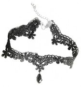 Druppel Choker - Ketting - Collier - Zwart gevlochten- 33 cm - 1 stuks
