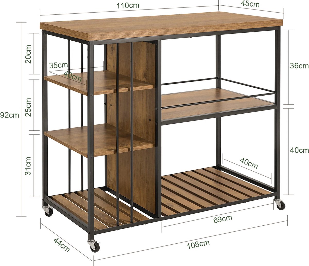 Leogreen Keukenwagen met 5 niveaus, rolwagen, opbergwagen, serveerwagen met handvat, voor keuken, kantoor, badkamer, 45 x 26 x 106 cm, wit