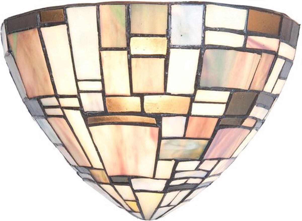 LumiLamp Wandlamp Tiffany 30*16*18 cm E14/max 1*40W - Bruin Beige Glas