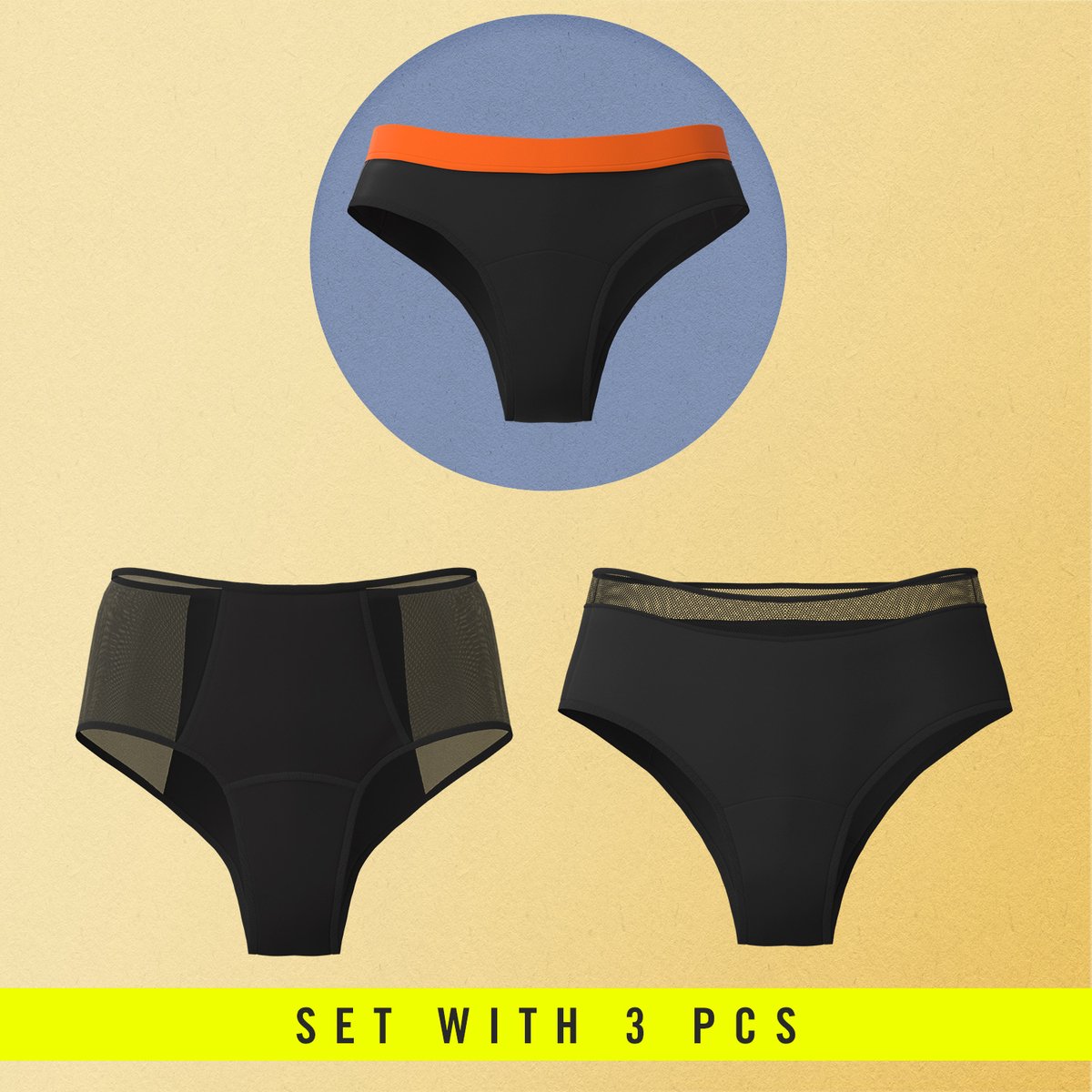 Dagelijks Sexy Set - Menstruatie Ondergoed, period underwear, period panties, XS (34), Zwart