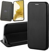 Hoesje geschikt voor Samsung Galaxy S22 Plus - Book Case Lederen Wallet Cover Minimalistisch Pasjeshouder Hoes Zwart