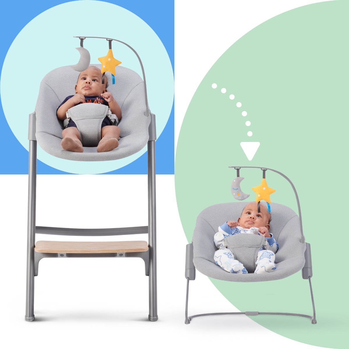 Kinderkraft Chaise haute LIVY + Transat CALMEE, pour toute Famille jusqu'à  110 kg, Réglage, l'ergonomie, Bois