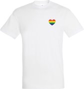 T-shirt Regenboog hartje | Regenboog vlag | Gay pride kleding | Pride shirt | Wit | maat XXL