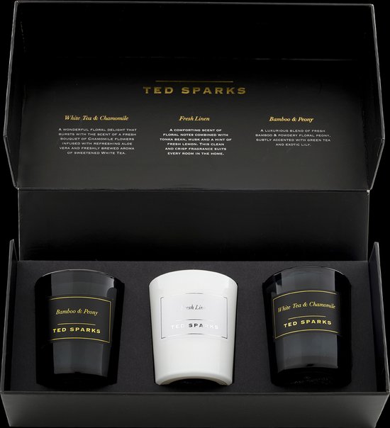 Ted Sparks Mini Candle Gift Set 3 geurkaarsen in prachtige geschenkverpakking