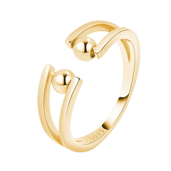 Anxiety Ring - (Bolletjes) - Stress Ring - Fidget Ring - Anxiety Ring For Finger - Draaibare Ring Dames - Angst Ring - Spinner Ring - One-size - (Zilver 925) Gold-plated