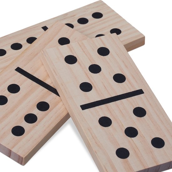 Thumbnail van een extra afbeelding van het spel Relaxdays domino spel 28-delig - groot -  houten dominostenen - set - kinderen volwassenen