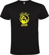 Zwart T shirt met print van " Just Do It Later " print Neon Geel size L