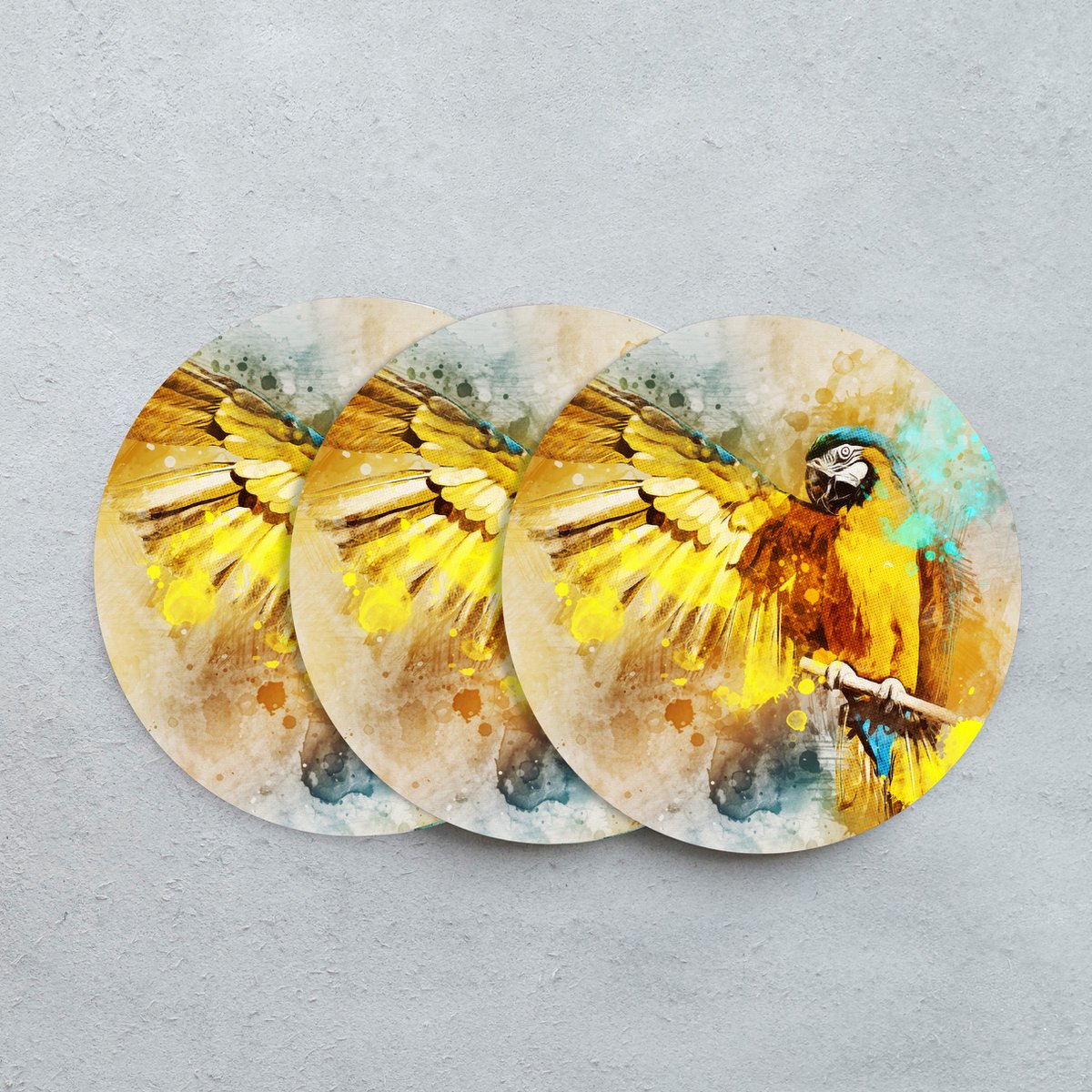 GR onderzetters voor glazen - Waterpaint Parrot - Vinyl - 6st
