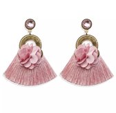 Fliex - oorbellen - chandelier - kwastjes - goudkleurig - roze