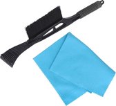 Grattoir pour vitres de voiture extra long avec brosse noir/gris 53 cm avec chiffon anti-buée - Trucs de gel d'hiver - Avec poignée soft grip