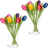 2x Set bouquet de tulipes en bois bouquet 34 cm dans vase en verre 25 cm