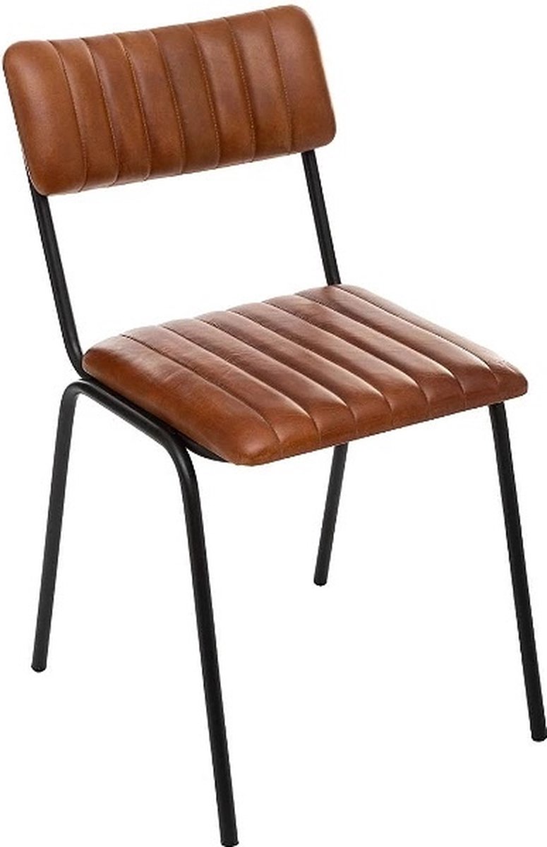 Atmosphera - Leren Tafelstoel - Ijzeren poten - Cognac