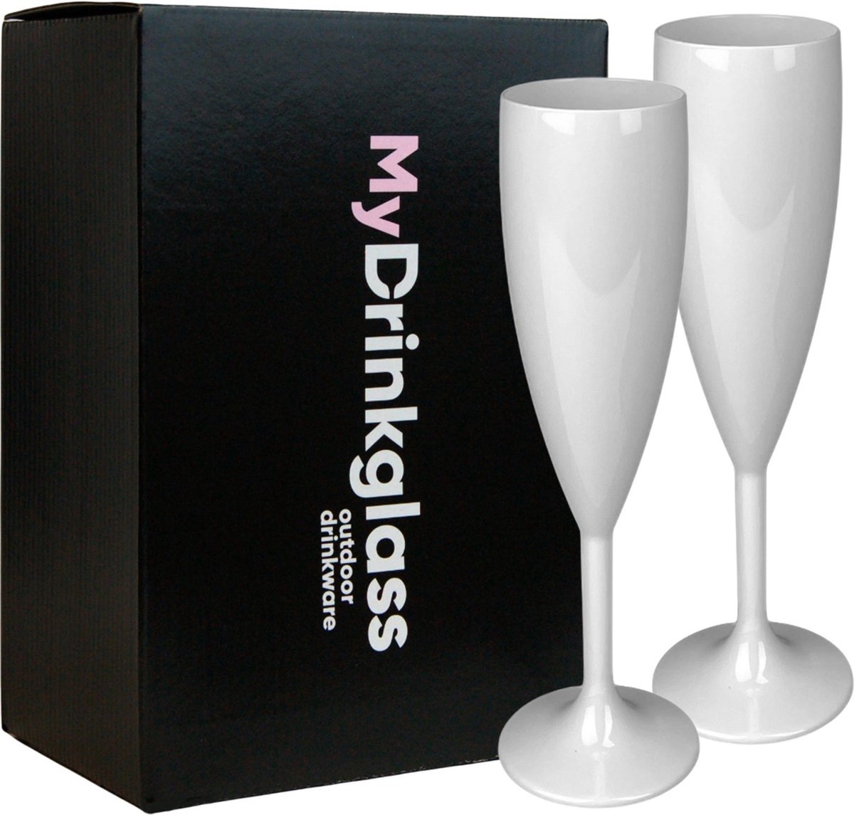 MyDrinkglass Champagneglazen Givet Wit | Champagneglazen Plastic | 2 Stuks | Camping Glazen | Zero Waste | Herbruikbaar | Onbreekbaar Champagneglas | 190 ml |