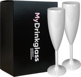 MyDrinkglass Plastic Champagne glazen Givet Wit | Champagneglazen Plastic | 2 Stuks | Camping Glazen | Zero Waste | Herbruikbaar | Onbreekbaar Champagneglas | 190 ml |