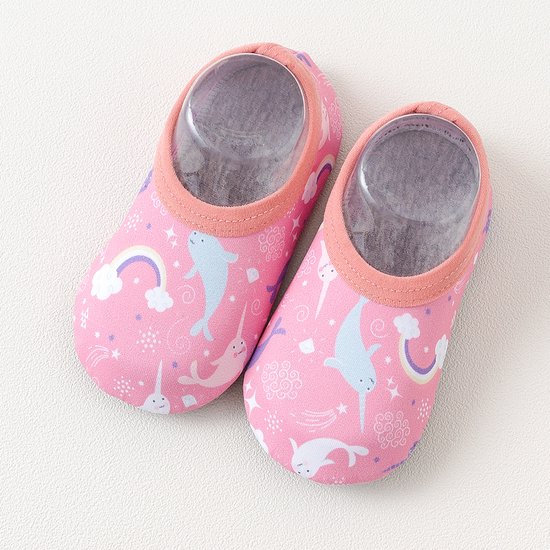 Chaussures de natation - Chaussures d'eau - Chaussures de plage - Semelle anti-dérapante de Bébé-Chausson - Taille M (14,9 cm) - Poisson rose et arc-en-ciel