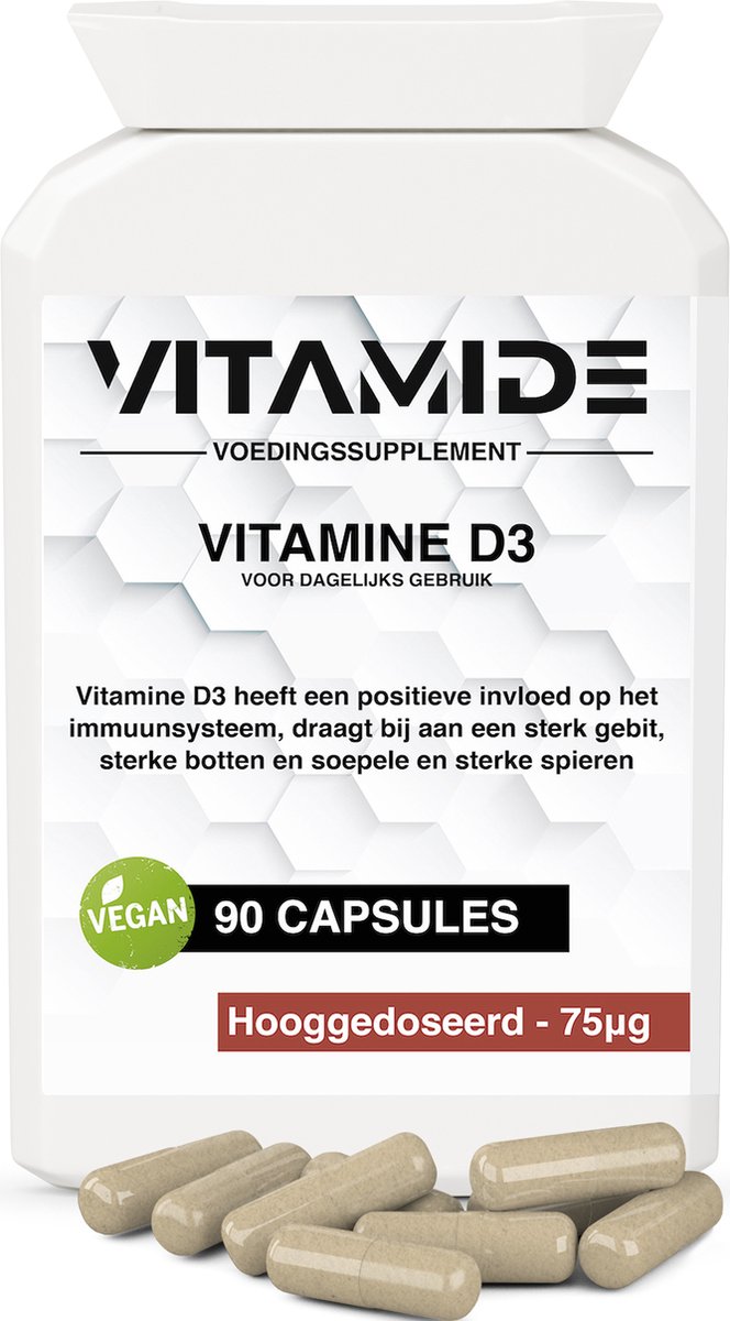 Vitamide Vitamine D 75 microgram - Vitamine D3 - 90 Vegan Capsules voor 3 Maanden