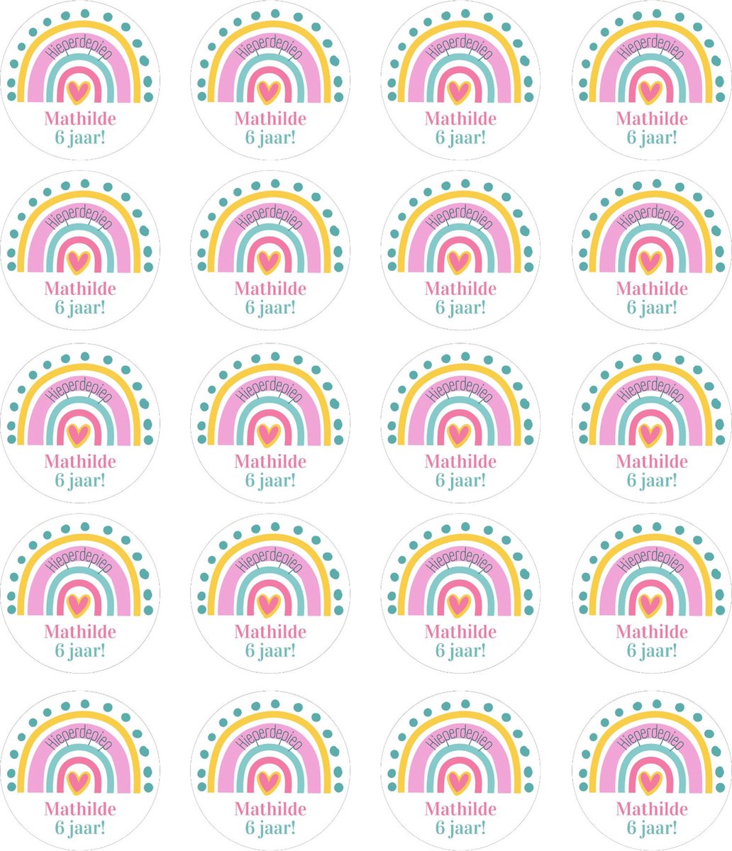 20 x Naam Verjaardag Stickers Leeftijd | Meisje Regenboog | Gepersonaliseerd Trakteren | Sluitstickers | Kinderfeest Traktatie — afbeelding 3