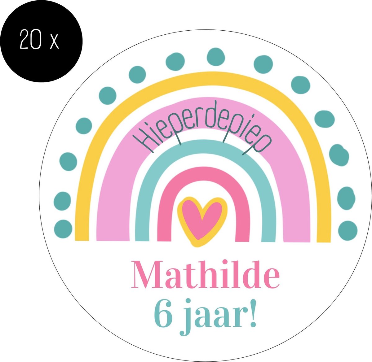 20 x Naam Verjaardag Stickers Leeftijd | Meisje Regenboog | Gepersonaliseerd Trakteren | Sluitstickers | Kinderfeest Traktatie — afbeelding 8
