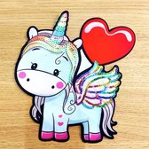 Pailletten Schattige Eenhoorn 20cm - Met Hart - Glitter Patch - Applicatie - Naai Embleem - Unicorn - Naaiembleem - Naaien Sjabloon - Stikken - Kleding - Shirt - Kinderen