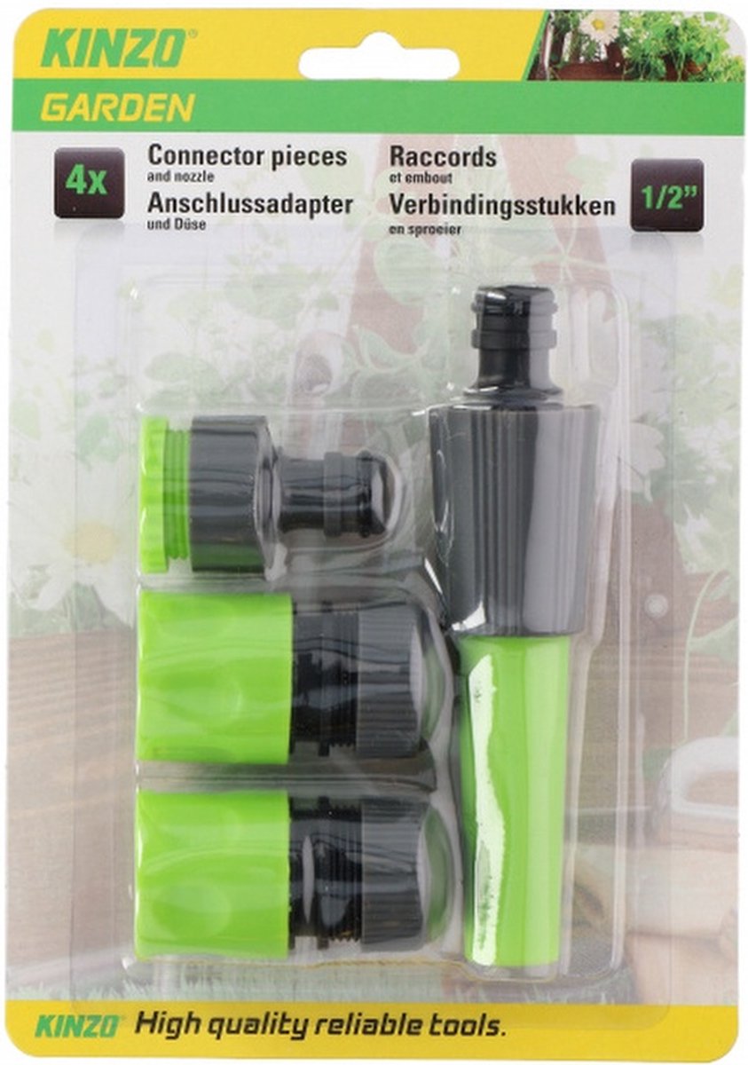sproeikop met 3 koppelstukken grijs/groen