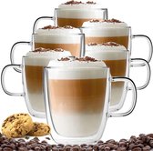 Dubbelwandige Koffieglazen Met Oor - Latte Macchiato Glazen - Dubbelwandige Theeglazen - 350 ML - 6x