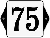 Huisnummerbord klassiek - huisnummer 75 - 16 x 12 cm - wit - schroeven  - nummerbord  - voordeur