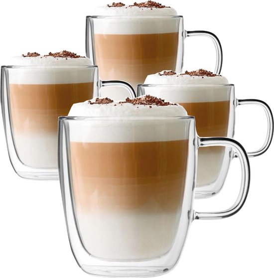 Dubbelwandige Koffieglazen Met Oor - Latte Macchiato Glazen - Theeglazen... | bol.com
