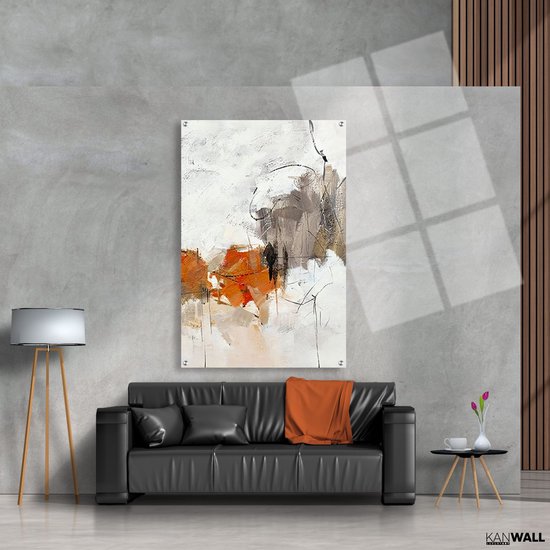 Luxe Plexiglas Schilderij Abstract White & Orange | 60x90 | Woonkamer | Slaapkamer | Kantoor | Muziek | Design | Art | Modern | ** 5MM DIK**