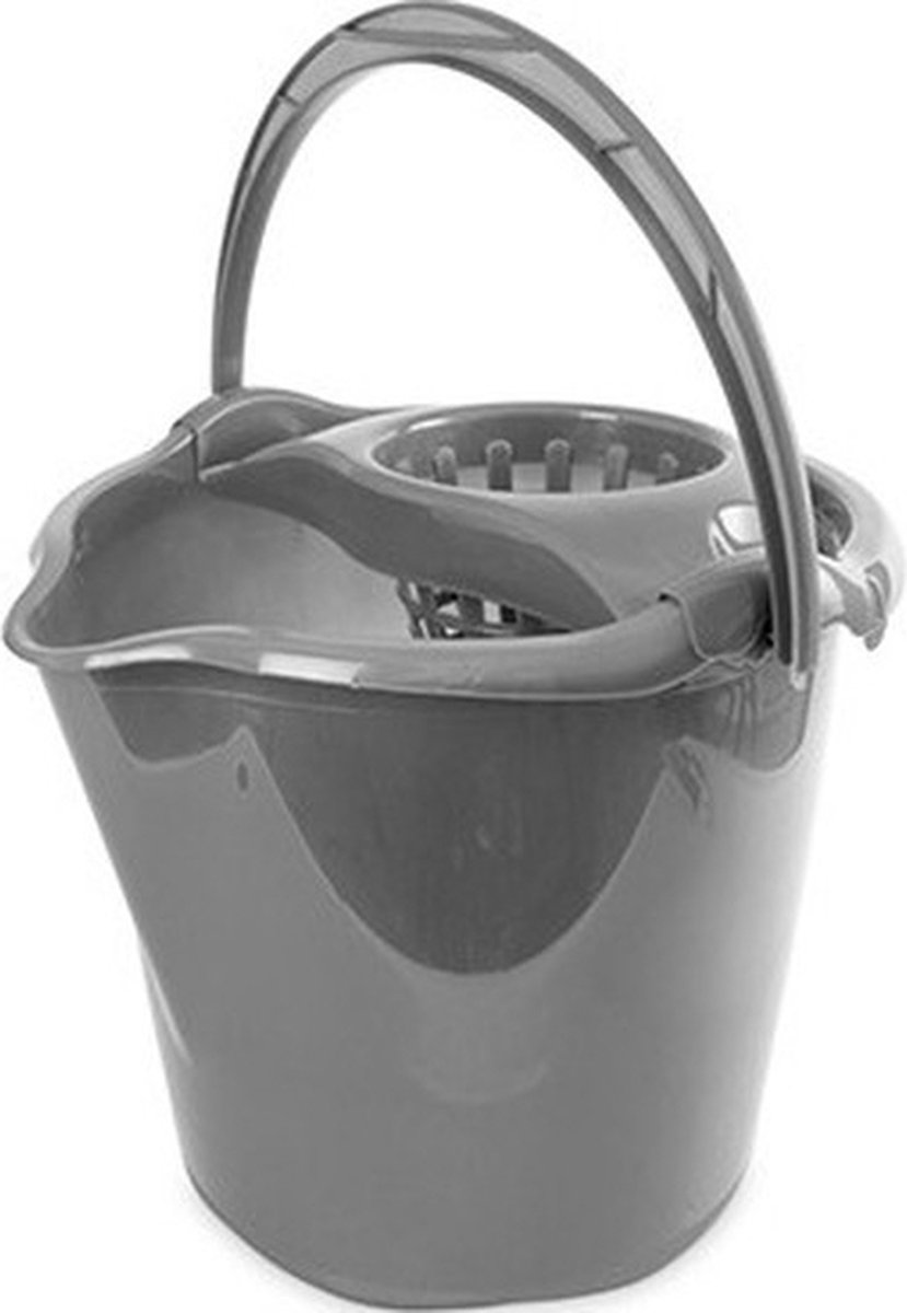 Goedkoopste 2x Grijze dweilemmers/mopemmers 13,5 liter 32 x 30 cm - Vloer reinigen/dweilen - Kunststof/plastic dweil emmer - Schoonmaakartikelen