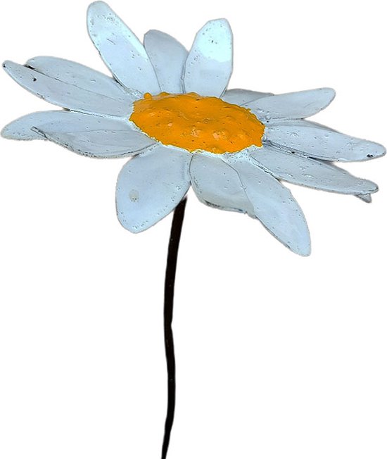 Floz Design tuinsteker witte bloem - margriet - 50 cm - fairtrade