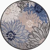 Muratap Floral Buitenkleed - Grijs- 150 CM ROND - Tuintapijt - Buitentapijt - Vloerkleed Buiten en Binnen