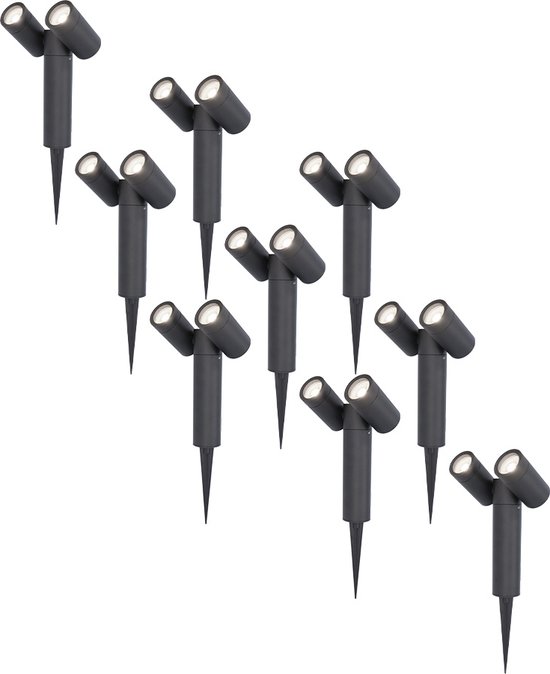 HOFTRONIC Set van 9 Pinero Dubbel LED prikspots - GU10 8 Watt 345 Lumen - Dimbaar - Kantelbaar - 6500K daglicht wit - IP64 Waterdicht - Zwart