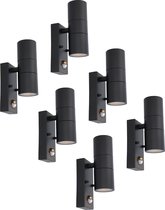 6x Blenda wandlamp - 4000K neutraal wit - Bewegingsmelder en schemerschakelaar - Zwart - IP44 spatwaterdicht - Up & Downlight voor buiten