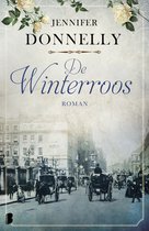 Boekhoes: Jennifer Donnelly, De Winterroos roman. Een straatbeeld met paardenkoetsen.