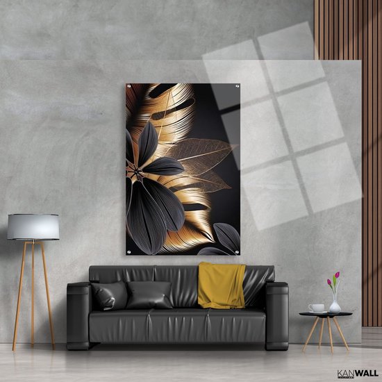 Luxe Plexiglas Schilderij Golden Leaves | 75x100 | Woonkamer | Slaapkamer | Kantoor | Muziek | Design | Art | Modern | ** 5MM DIK**