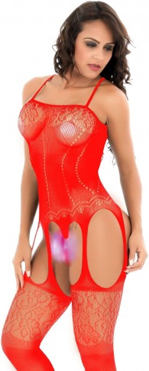 Nooitmeersaai - Erotische bodysuit compleet rood - One Size