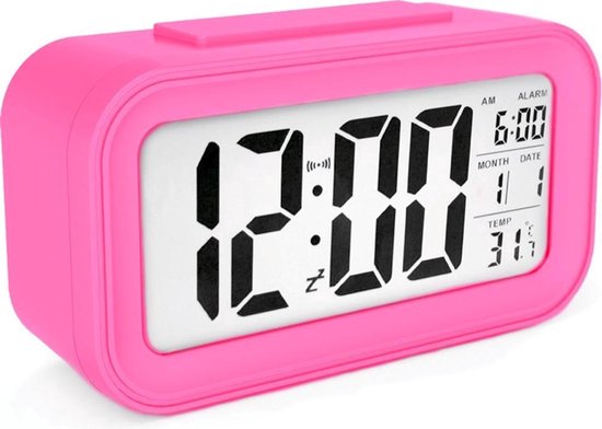 JAP Clocks AC18 Réveil digital - Réveil - Jauge de température incluse - Avec fonction snooze et éclairage - Rose