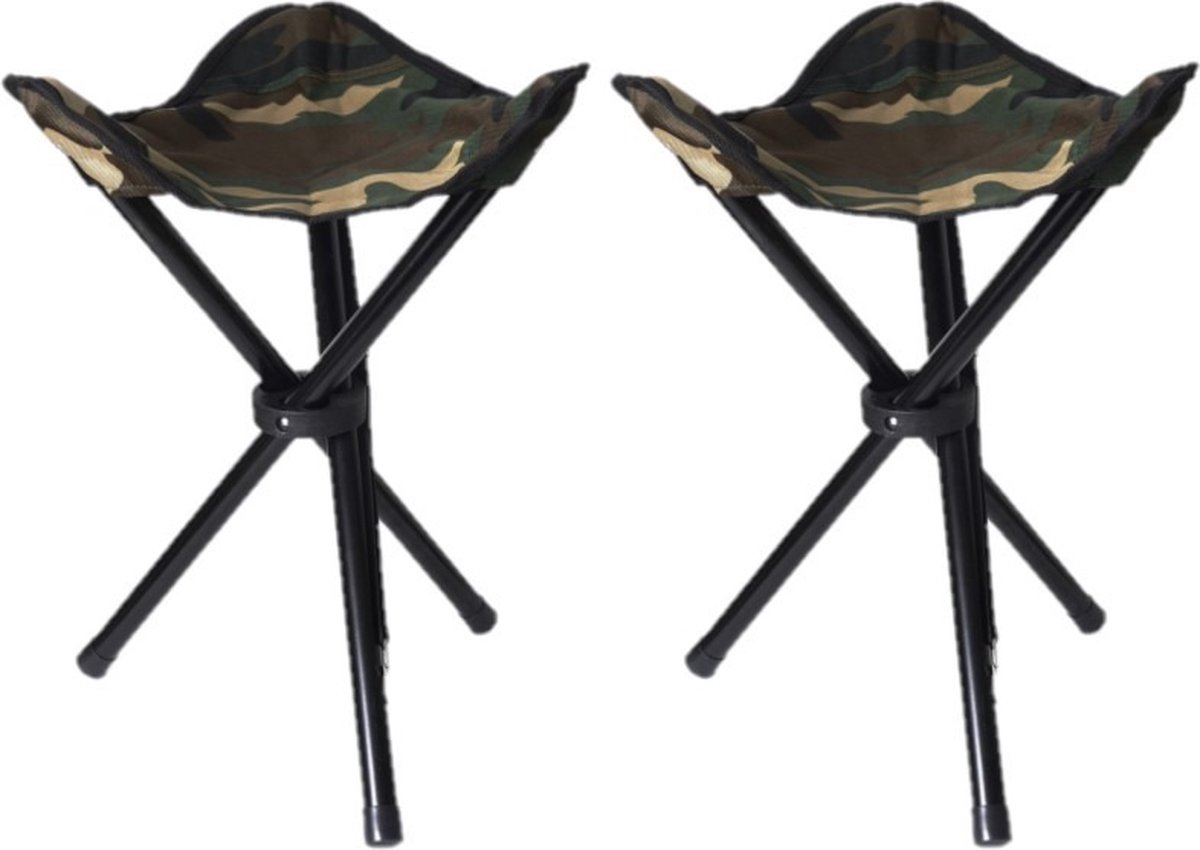 Van Os Visserskrukje - 2x stuks - camouflage - drie poot kruk - opvouwbaar - H40 cm - campingstoel