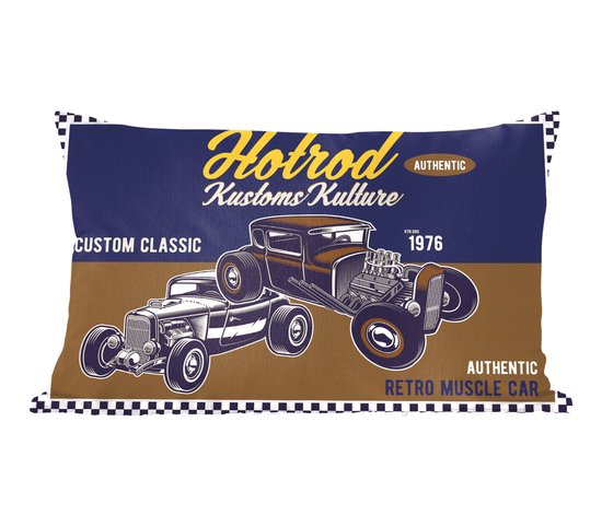 Coussins décoratifs - Oreillers Salon - 50x30 cm - Mancave - Voiture - Rétro - Blauw - Marron