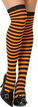 Oranje/zwarte gestreepte verkleed kousen voor dames
