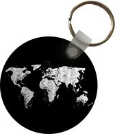 Sleutelhanger - Wereldkaart - Marmer - Zwart - Wit - Plastic - Rond - Uitdeelcadeautjes