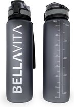 BELLAVITA Drinkfles - Zwart - Waterfles - Drinkfles volwassenen - Drinkfles kinderen - Fles - Bidon - 1 liter - 1000ml - Tritan - Fruitfilter - Filter - Hygiënische Dop - BPA-vrij - 100% lekvrij