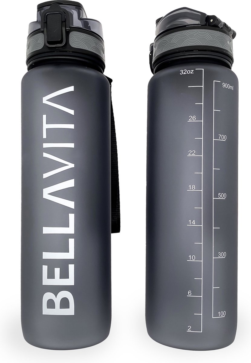 BELLAVITA Drinkfles - Zwart - Waterfles - Drinkfles volwassenen - Drinkfles kinderen - Drinkfles 1 liter - Fles - 1 liter - 1000ml - Tritan - Fruitfilter- BPA-vrij - 100% lekvrij