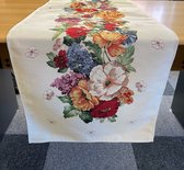 Tafelloper - Allison - C - Kleurige grote bloemen in rand - creme kleurige achtergrond - Loper 40 x 100 cm