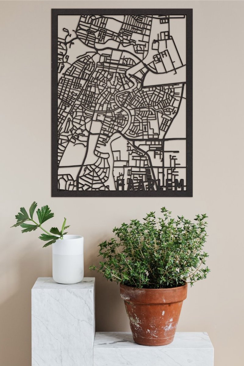 Houten Stadskaart Haarlem Zwart Mdf 100x75cm Wanddecoratie Voor Aan De Muur City Shapes