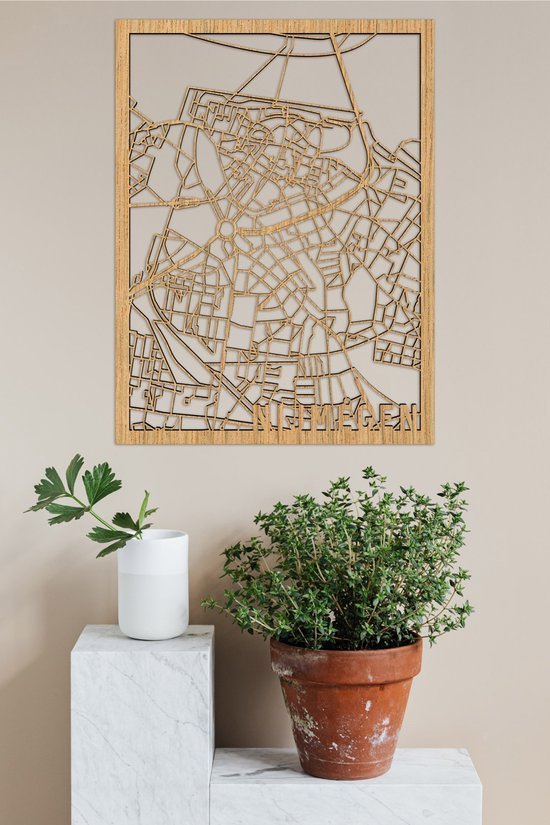 Houten Stadskaart Nijmegen Eikenhout 100x75cm Wanddecoratie Voor Aan De Muur City Shapes