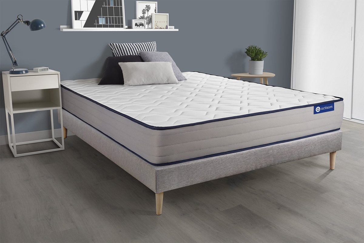 Complete boxspring met matras tweepersoons- Actisom Actiflex form grijs - Pocketveren en traagschuim - 140 x 220 cm